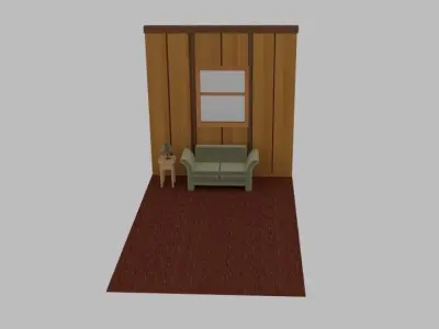 Wood Living Scene Lounge  Low-poly 3D model