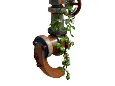 Overgrown Industrial Valve with Ivy Low-poly 3D model