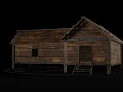 AAA Wooden Enterable Medieval Primal Thatched Cottage Hut 02 R Low-poly 3D model