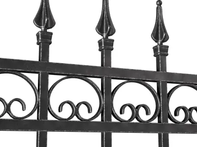  Fence in classic style with wrought iron railing 3D model