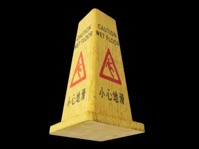 Hong Kong Caution Wet Floor Sign 3D model