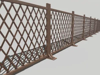 Modular Wooden Fence 2 Low-poly 3D model