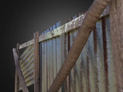 Wooden Fence With Iron Sheet Low-poly 3D model