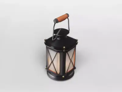 Vintage Black Metal Lantern with Wooden Handle 3D model