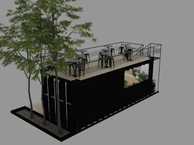 Modular Cafe Coffee Bar Shipping Container 3D model 3D model