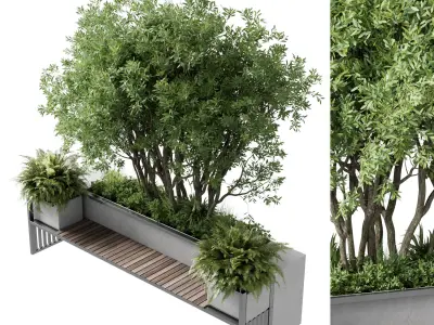 Urban Environment - Urban Furniture - Green Benches With tree 41 Low-poly 3D model
