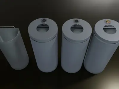  Street Trash Bin with Ashtray and Cigarette Butts Low-poly 3D model