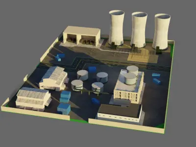 Modular Nuclear Power station - Game Ready - PBR Low-poly 3D model
