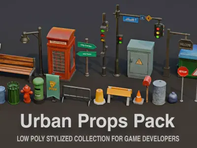 Stylized Urban Props Pack Low-poly 3D model