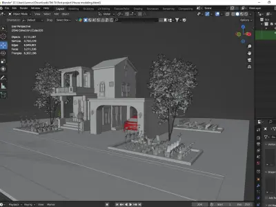 Modern Villa Exterior Scene  Stylized Low Poly 3D Model 3D model