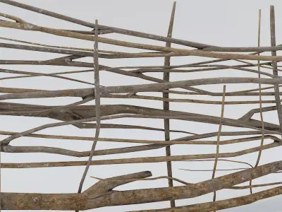 Fence Low Poly PBR sculpture made of branches and sticks Low-poly 3D model