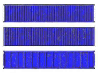 Two-door 40ft scratched dirty blue container 3D model