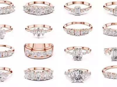 37 Five Diamond Rings 3DM STL OBJ FBX 3 Color Render Video 3D Model Pack