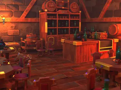 Medieval Bar Interior Kit Low-poly 3D model