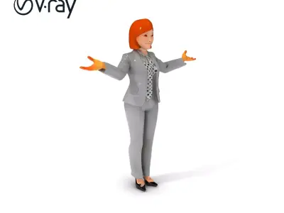 Professional Businesswoman D Model with Gray Suit and Red Hair Low-poly 3D model