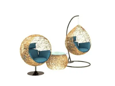 Modern hanging chair set Low-poly 3D model