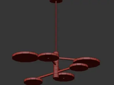 AX269 chandelier with four circular lights in gold and brass 3D model