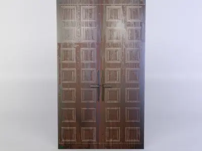 Door wooden with pattern Low-poly 3D model