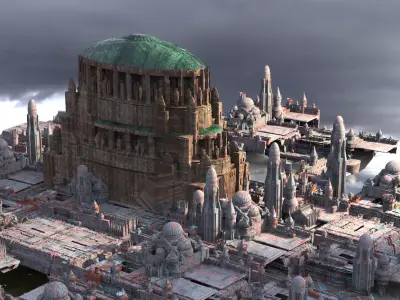 Naboo Inspired tower 2 with city 3D model 3D model