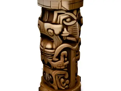 Intricate Carved Wooden Totem Pillar Low-poly 3D model