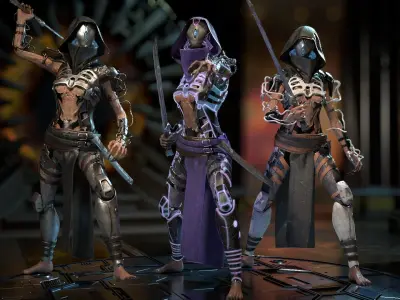 Biomechanical monster girl Low-poly 3D model