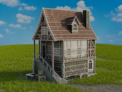Game ready low poly pbr medieval house Low-poly 3D model