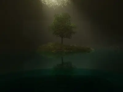 High poly 3d model  Natural lighting with tree Low-poly 3D model