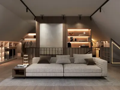 Modern Rooftop Bedroom Suite Bedroom Living Walk Closet Bathroom 3D model