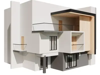 Modern Minimalist Cube House Exterior 3D model