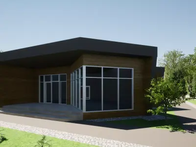 3d house modern in middle of grassy area Free 3D model