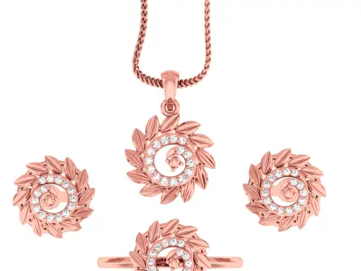 Ring earrings pendant leaf circle set 3D print model