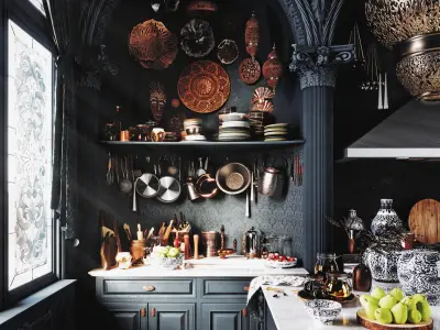 Vintage Blue Kitchen Interior Design 3D model