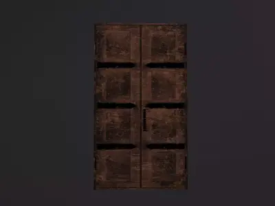 Wooden door with iron elements Low-poly 3D model