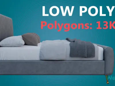 Bed with Upholstery Low-poly 3D model