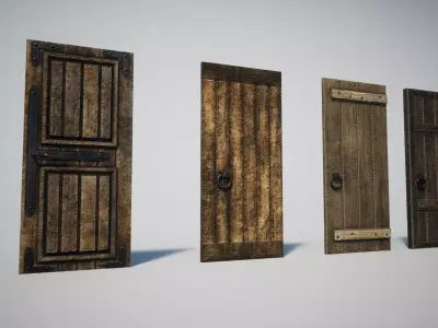 Wooden Medieval Door Low-poly 3D model