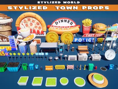 Town Props Pack Stylized Low-poly 3D model