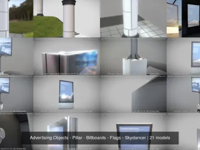 Advertising Objects - Pillar - Billboards - Flags - Skydancer 3D Model Pack