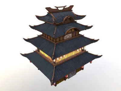 Korean Temple 3D model Low-poly 3D model