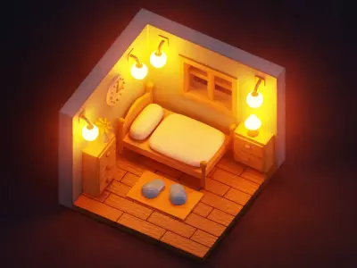 Stylized Isometric Bedroom Free low-poly 3D model