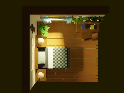 Isometric Bed Room Low-poly 3D model