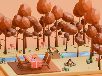 Autumn Low Poly Nature Scene Low-poly 3D model