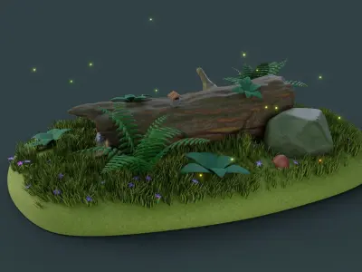 Cartoon Log House Low-poly 3D model