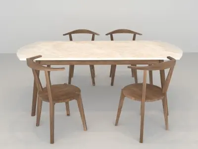 wooden dining set Low-poly 3D model