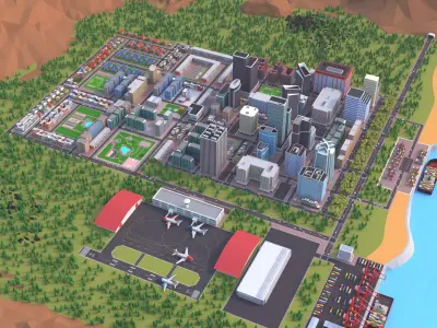 Cartoon City low poly Scene Low-poly 3D model