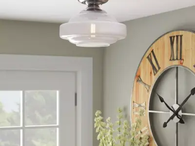 Gideon 1 - Light Simple Schoolhouse Semi Flush Mount - 2 Colour Free 3D model