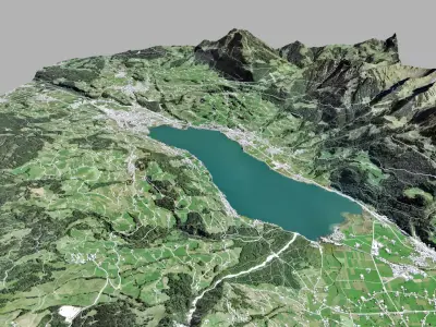 Mountain landscape and city Sarnen Switzerland 3D model