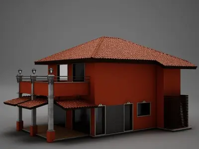 Red Latin Hacienda Modern Villa 3D model 3D model