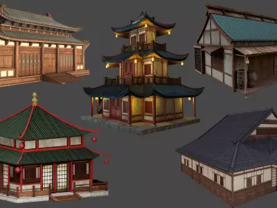 Asian Japanese PBR Building Collection 3D model
