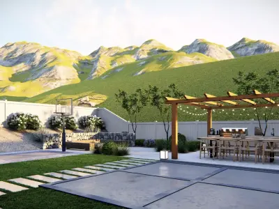 3D Exterior Scene 3D model design garden and landscape 3D 3D model