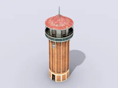 Tall Water Tower Low-poly 3D model